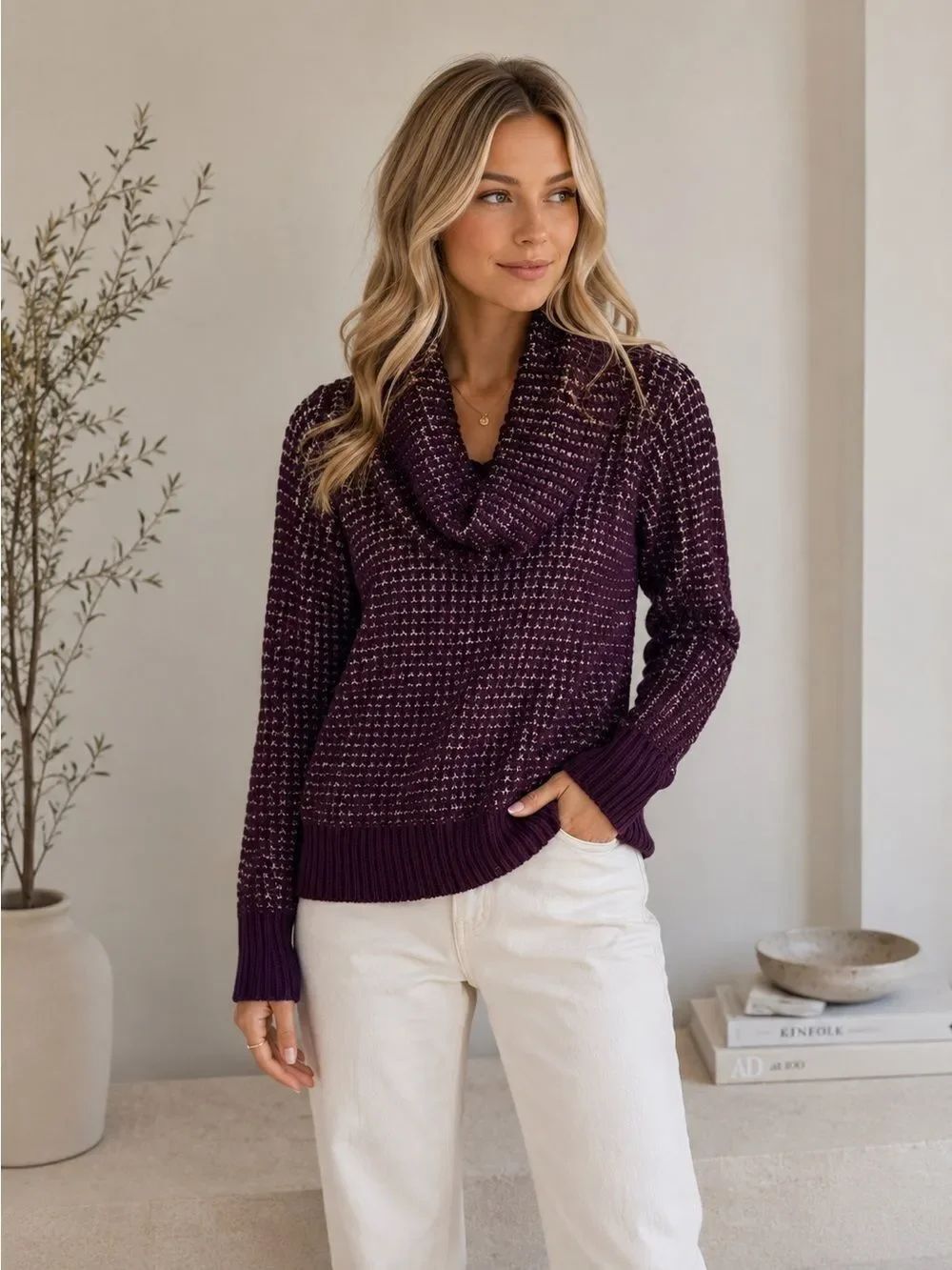 Cache Women's Plum Cowl Neck Sweater